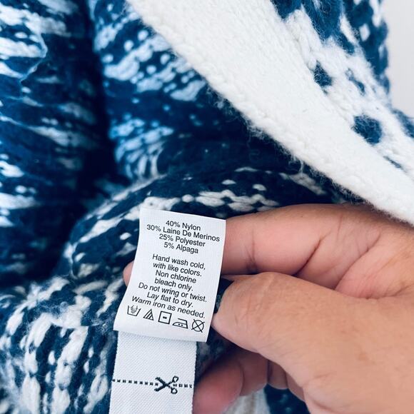 Madewell Contrast Fair Isle Oversized Cardigan Sweater Navy Ivory - Picture 5 of 6